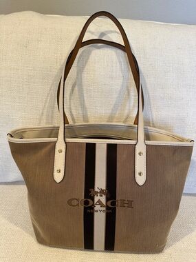 Coach canvas tote with leather trim